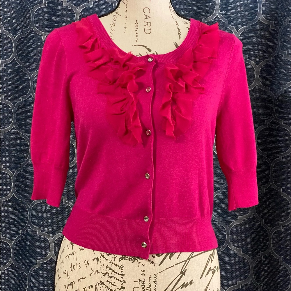 Express Fuchsia Ruffled Cardigan